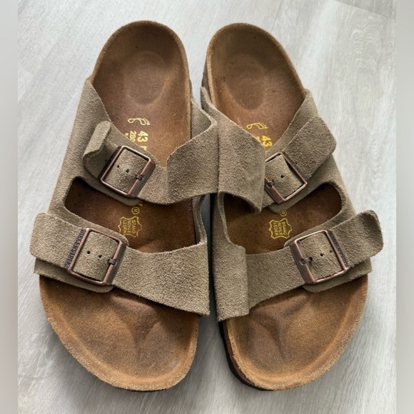 Birkenstock Arizona Suede Taupe Unisex Adjustable Strap Cork Footbed Sandals 43 - Picture 2 of 8